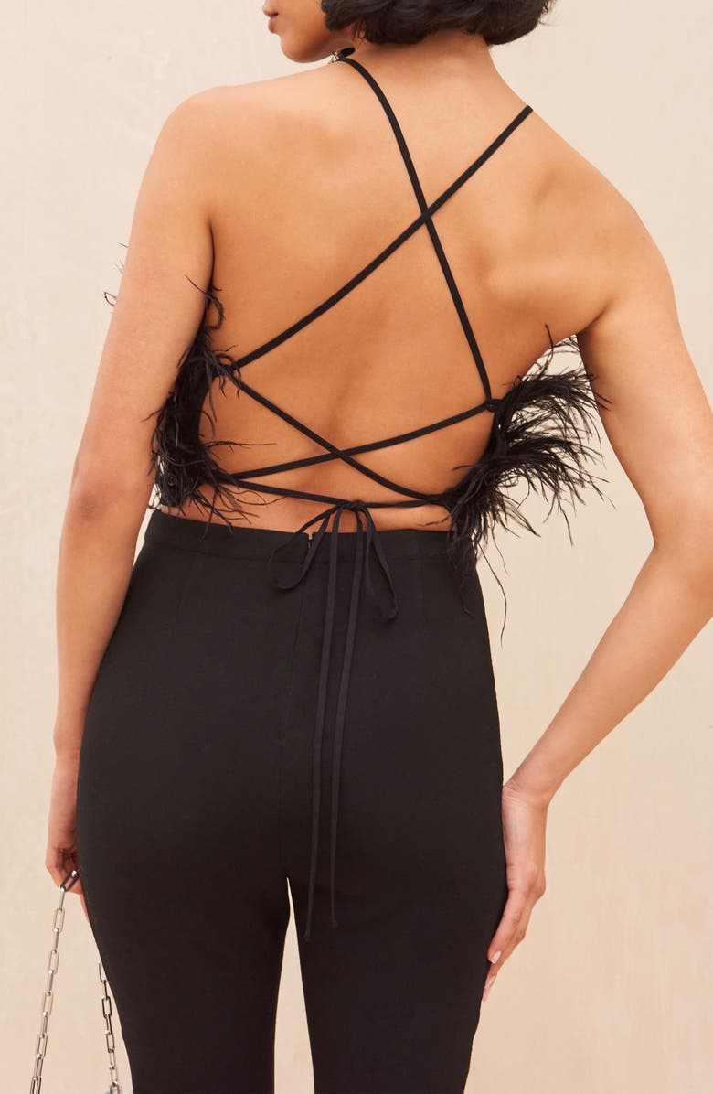 Cult Gaia Joey Feather Open Back Crop Top, Alternate, color,