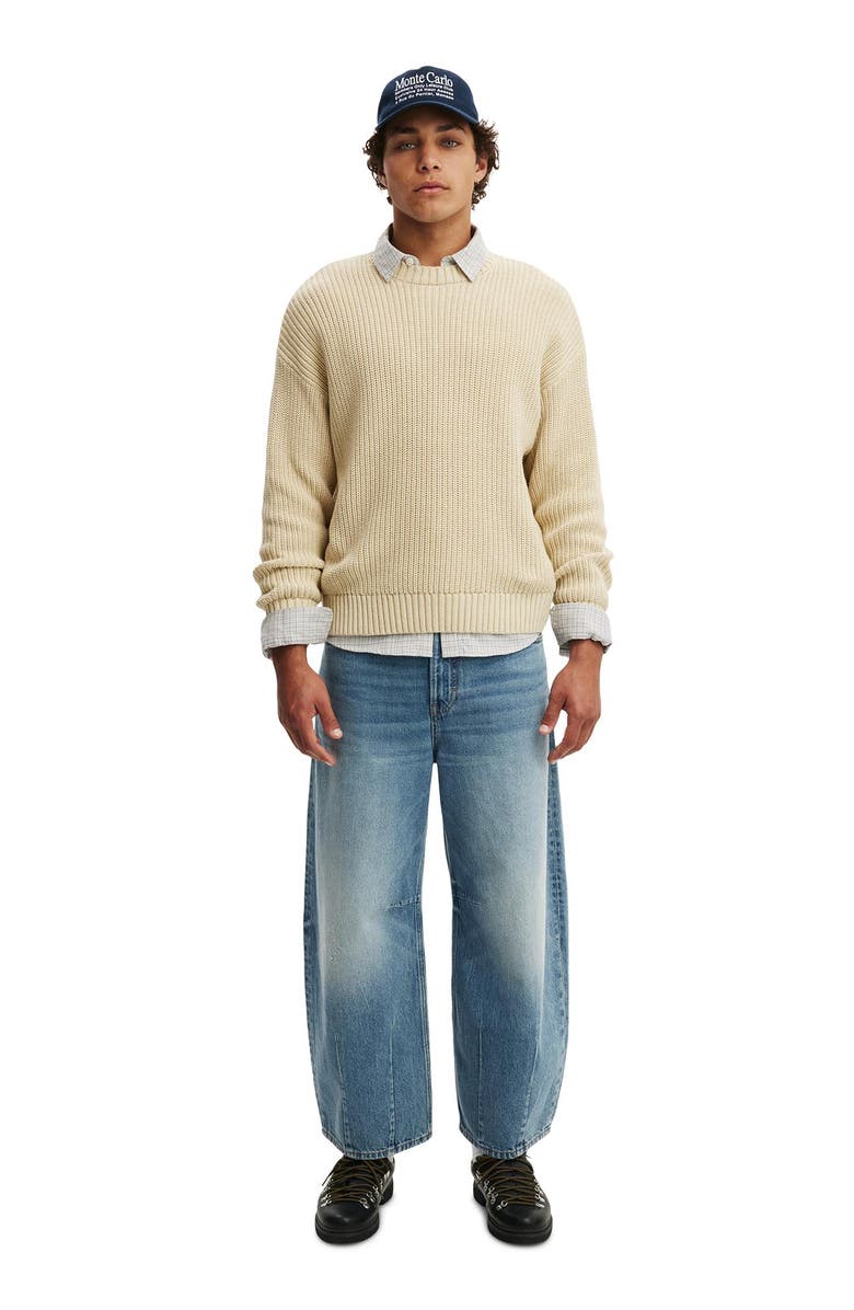 Cotton On Men's Washed Box Fit Crew Knit, Alternate, color, Stone