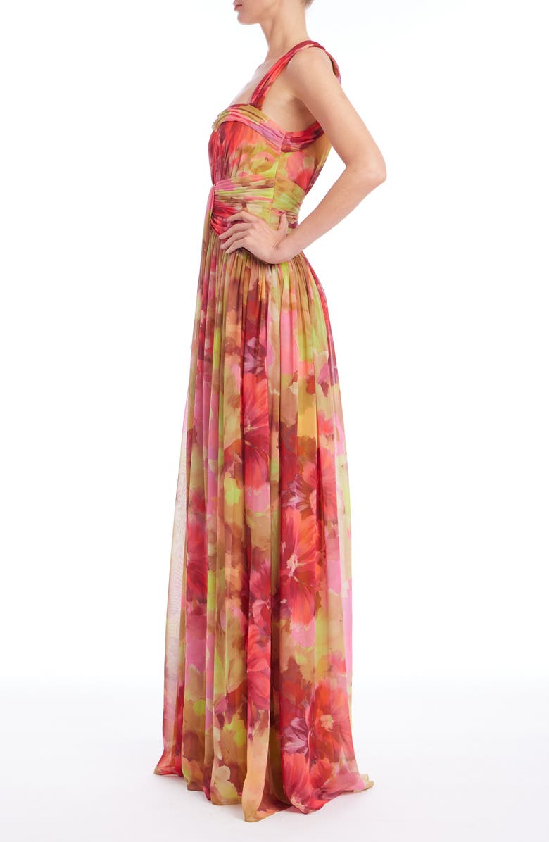 Badgley Mischka Collection Pleated Floral Gown, Alternate, color, Pink Multi
