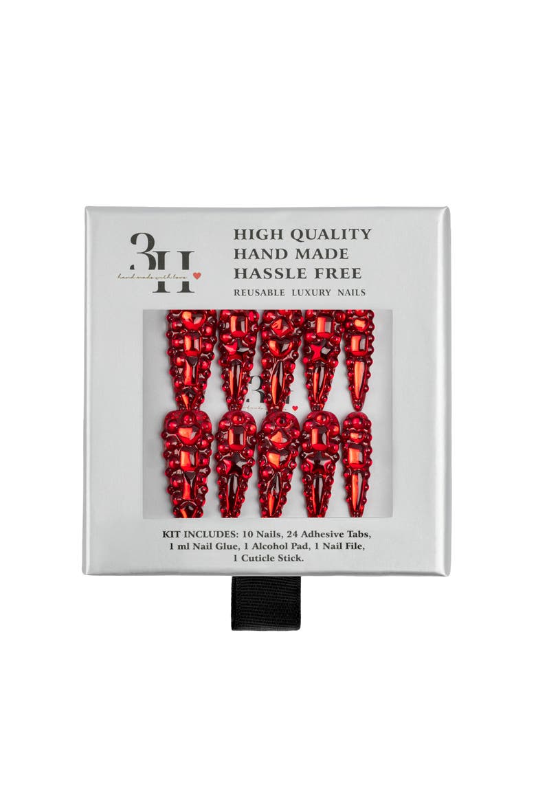 Scarlet Flame Luxury Handmade Press On Nails, Main, color, red