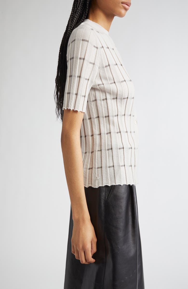 Lafayette 148 New York Plaited Stripe Cashmere Rib Cardigan, Alternate, color, Pearl Multi