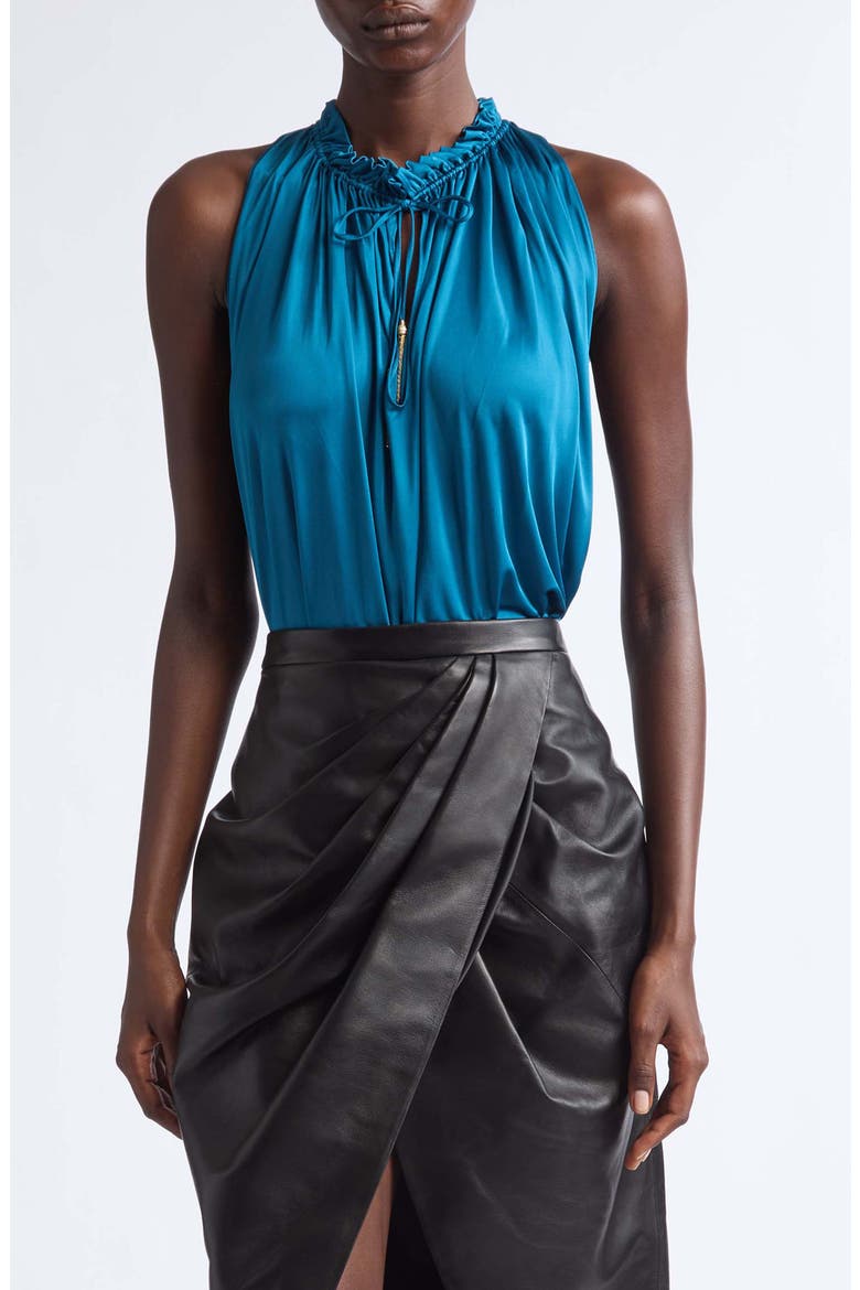 Pleated Viscose Jersey Halter Top, Main, color, A49 DEEP BLUE