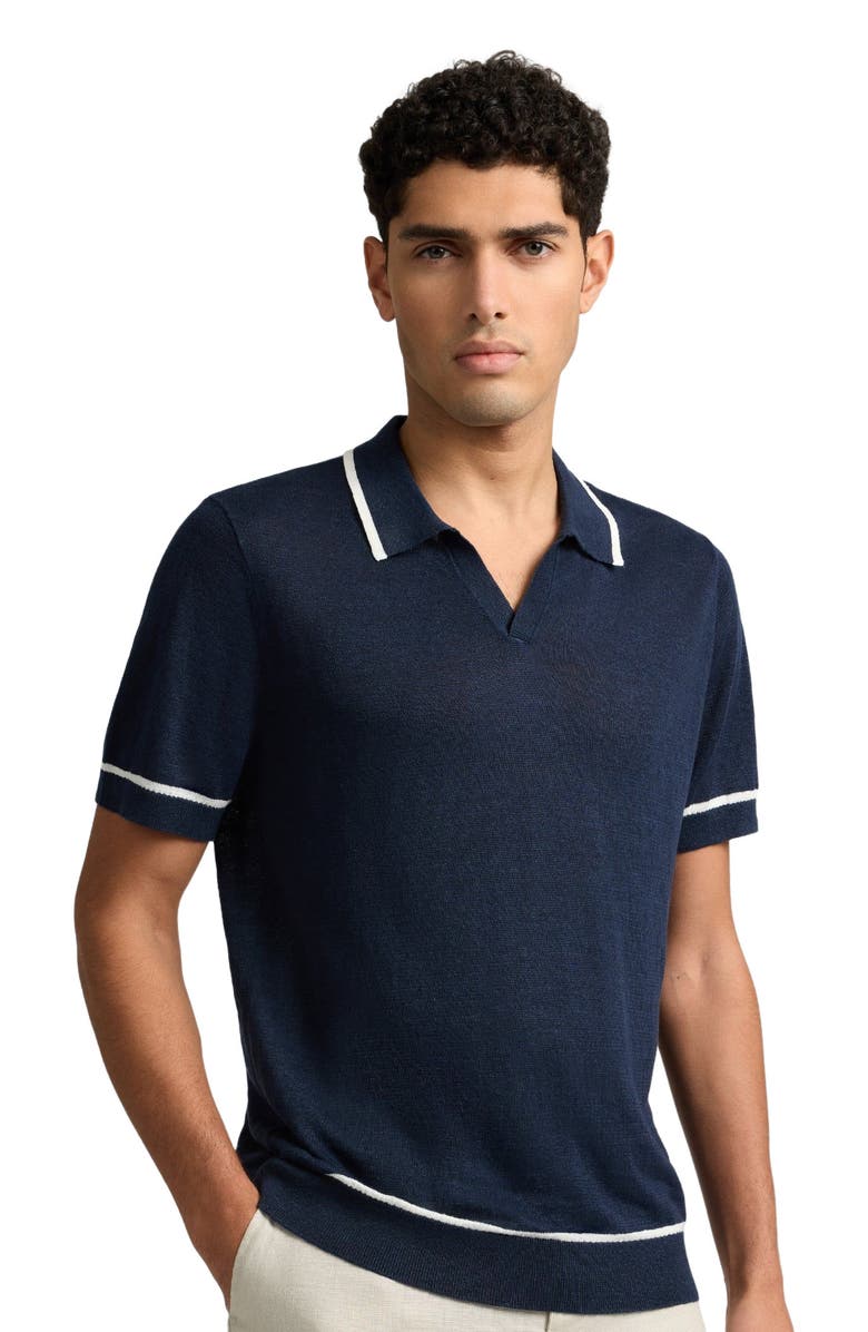Onia Linen Johnny Collar Polo Sweater, Alternate, color, Midnight