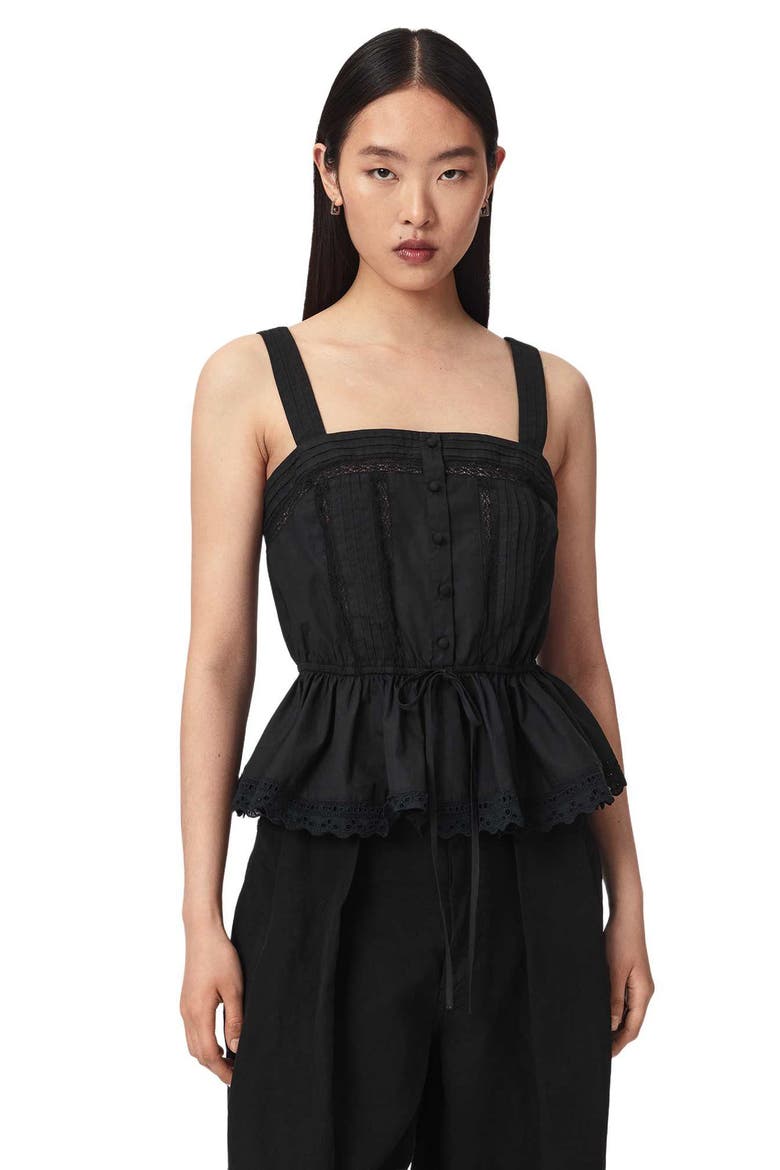Gwen Peplum Cotton Top, Alternate, color, BLACK