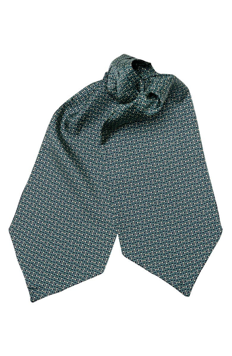 Elizabetta Condotti - Silk Ascot Cravat Tie for Men, Main, color, Green And Navy