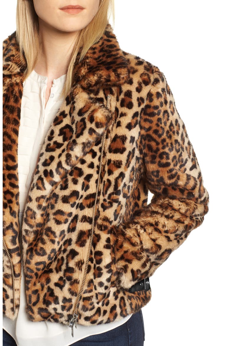 Faux Fur Moto Jacket, Alternate, color, LEOPARD MULTI