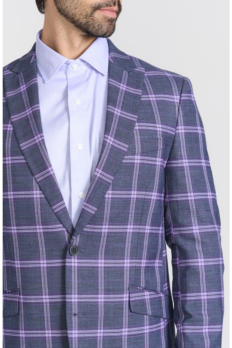 Savoy Plaid Peak Lapel Blazer, Alternate, color, GREY