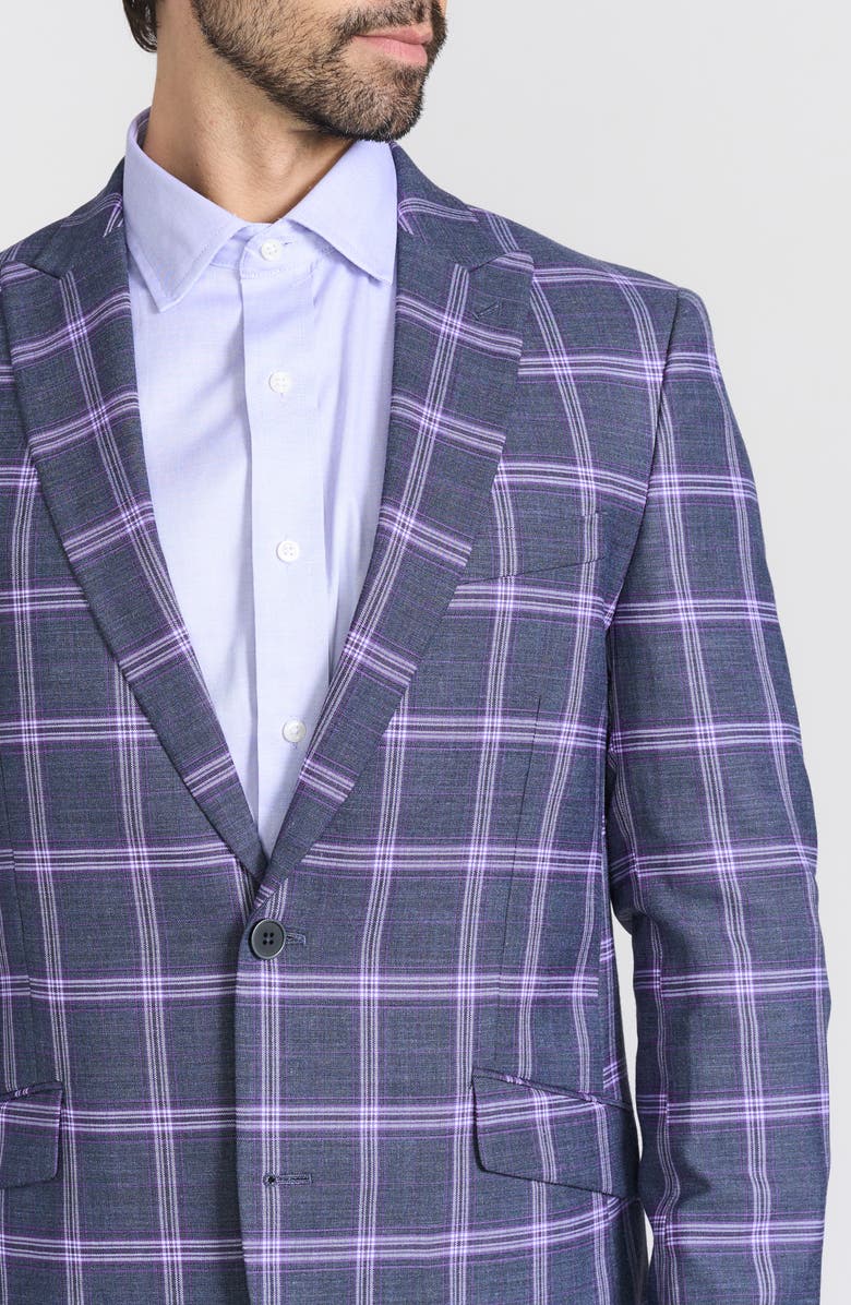 SAVILE ROW CO Savoy Plaid Peak Lapel Blazer, Alternate, color, Grey