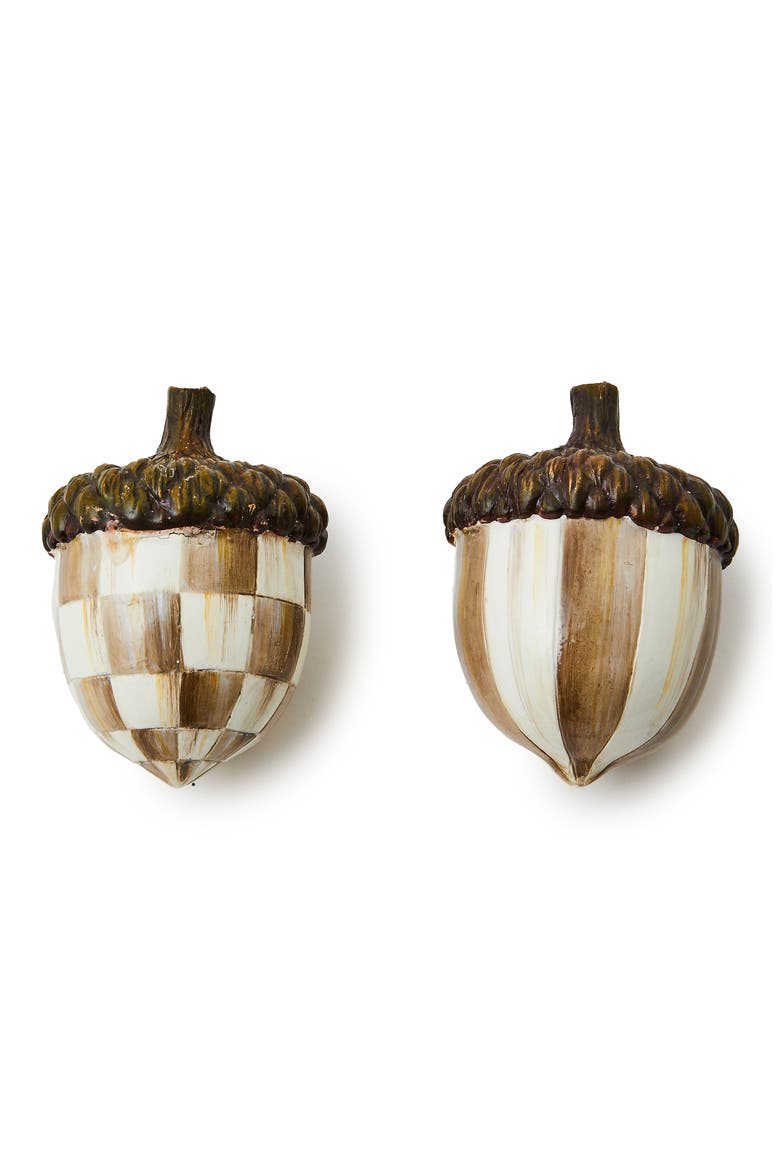 Set of 2 Mocha Check Acorns, Main, color, BROWN