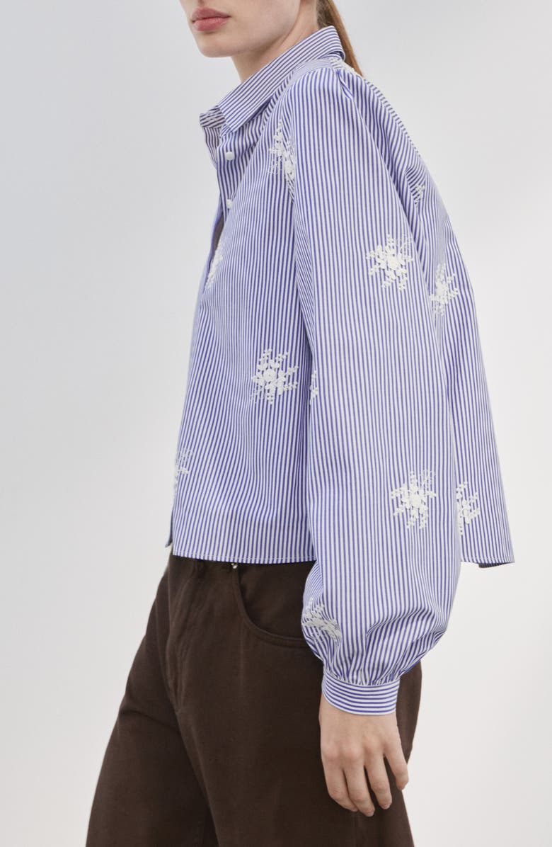 MANGO Embroidered Stripe Shirt, Alternate, color, Sky Blue
