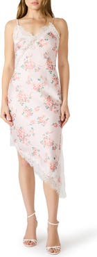 Steve Madden Floral Asymmetric Hem Satin Slipdress