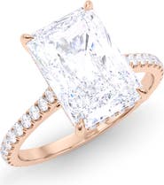 HauteCarat Radiant Cut Pavé Lab Created Diamond Ring