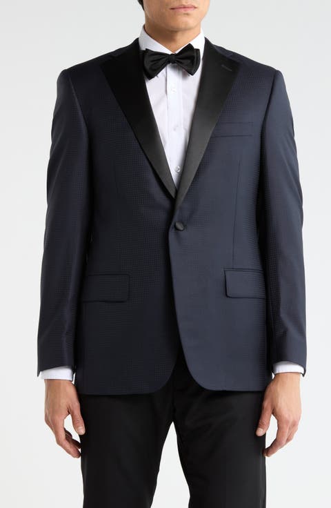 Navy Jacquard Wool & Silk Blend Sport Coat