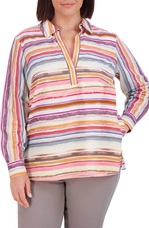 Sophia Abstract Stripe Cotton Tunic Top (Plus Size)