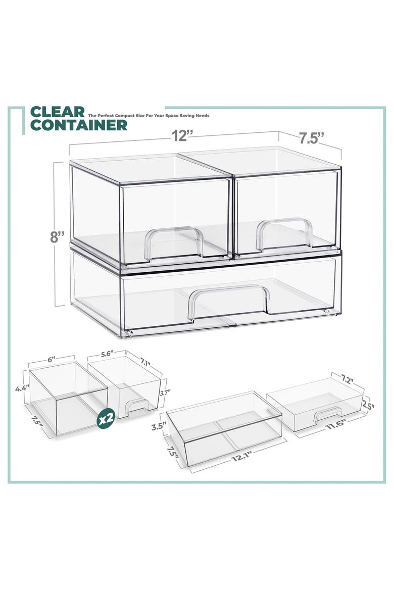 Set of 3 Stackable Clear Organizers, Alternate, color, NO COLOR