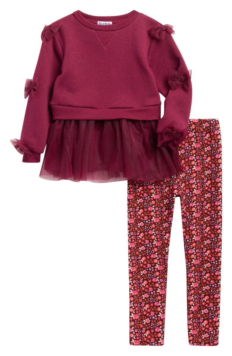 BLUEBERRY Kids' Long Sleeve Skirted Top & Leggings Set, Main, color, Burgundy