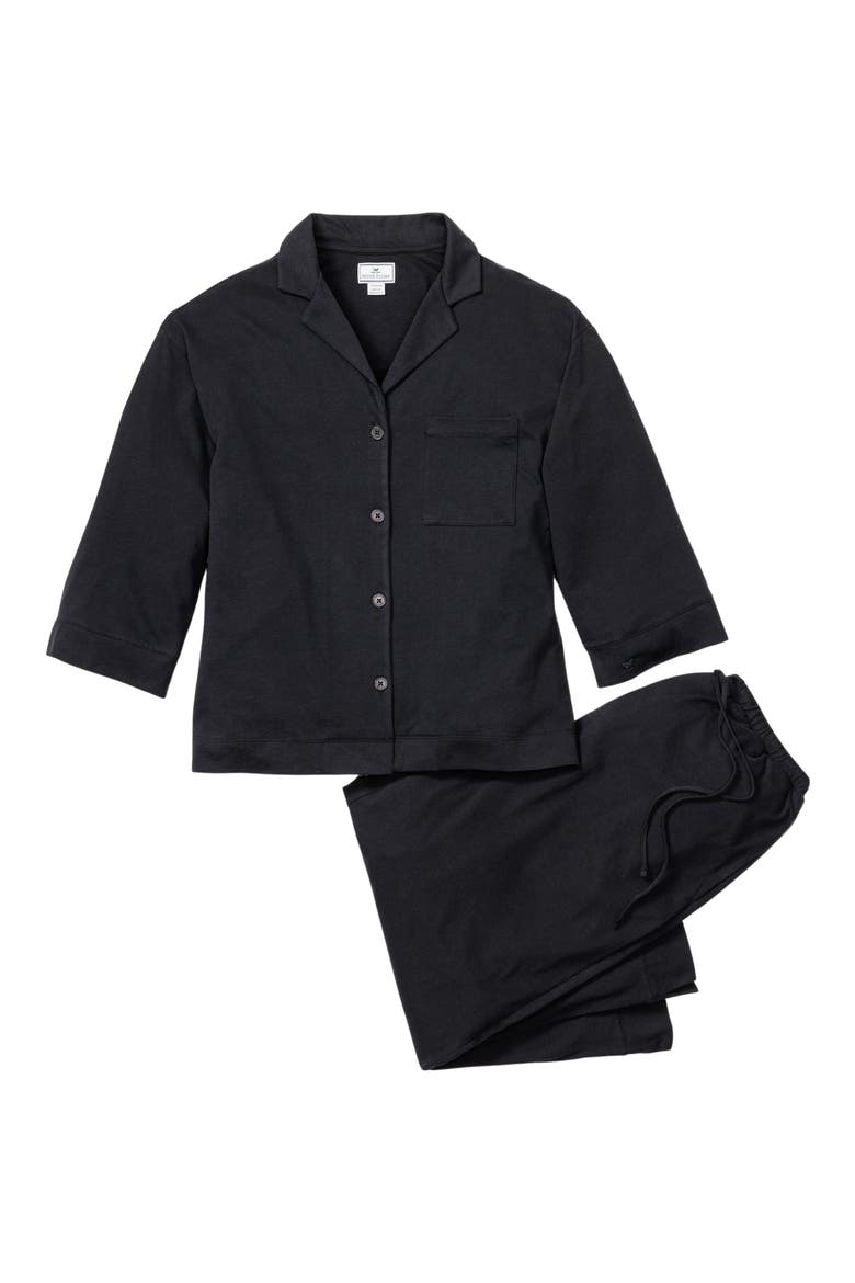 Olivia Wide Leg Pima Cotton Pajamas, Alternate, color, BLACK