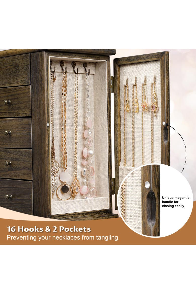 Rustic Solid Wood Jewelry Box Organizer, Alternate, color, Light Taupe