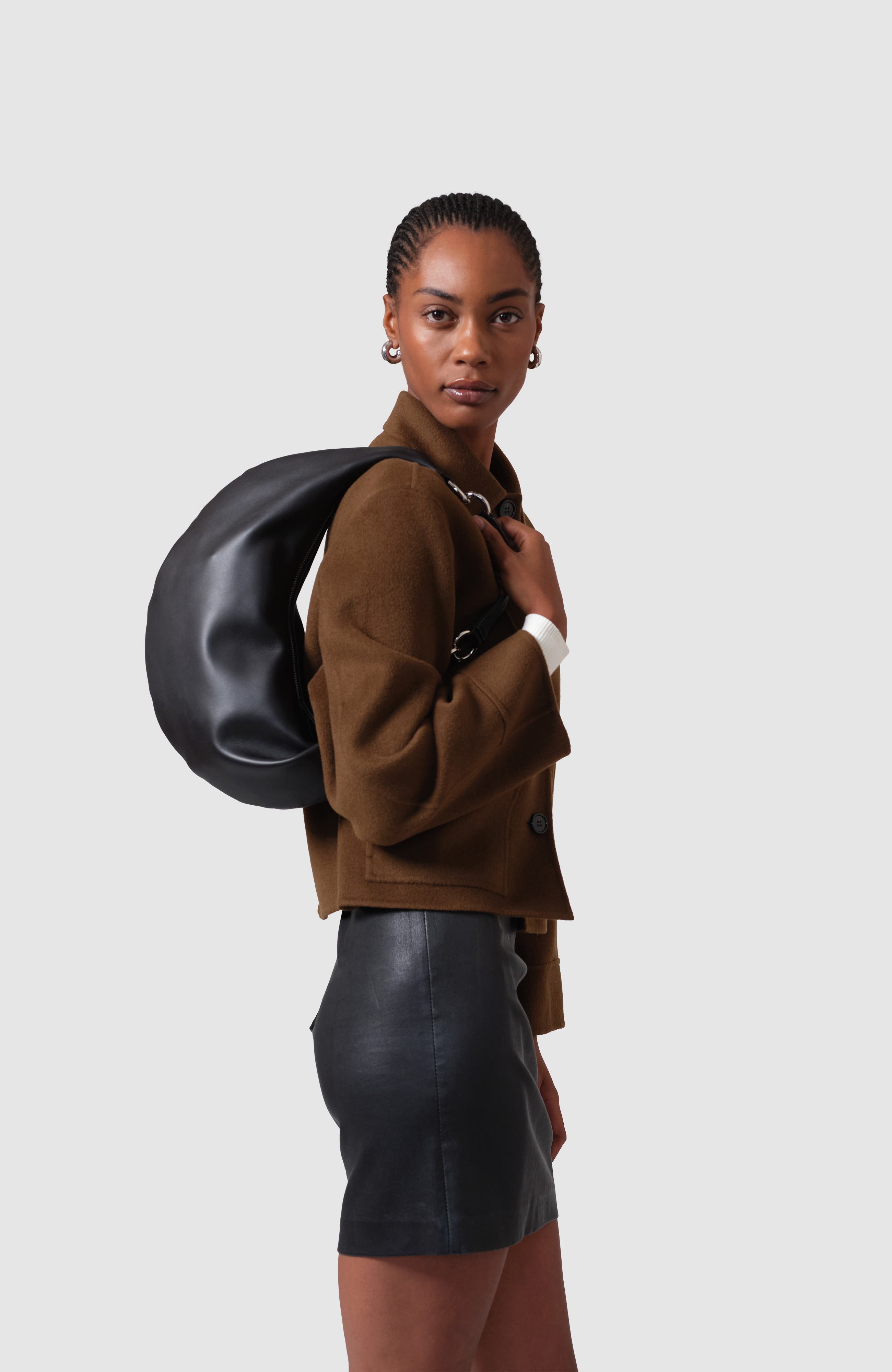 HYER GOODS Leather Convertible Hobo Ring Bag, Alternate, color, Black Silver