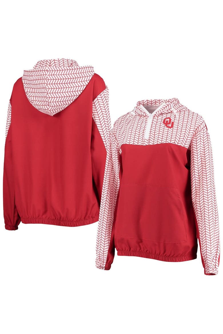 Women's ZooZatz Crimson Oklahoma Sooners Chevron Swishy Quarter-Zip Hoodie Jacket, Main, color, Crimson