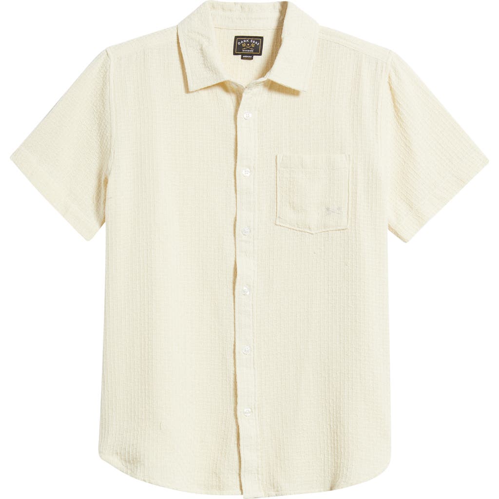 Dark Seas Textured Short Sleeve Cotton Button-up Shirt In Yellow