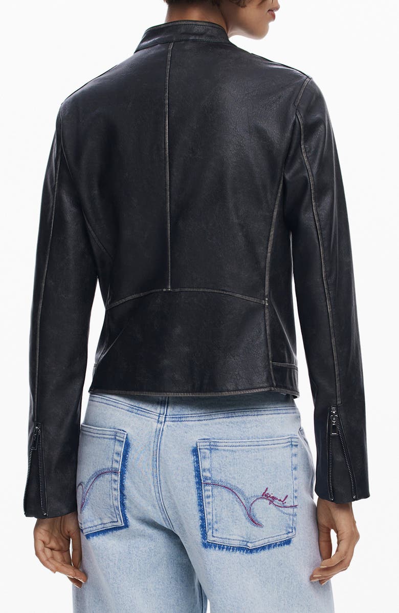Desigual Faux Leather Moto Jacket, Alternate, color, Black