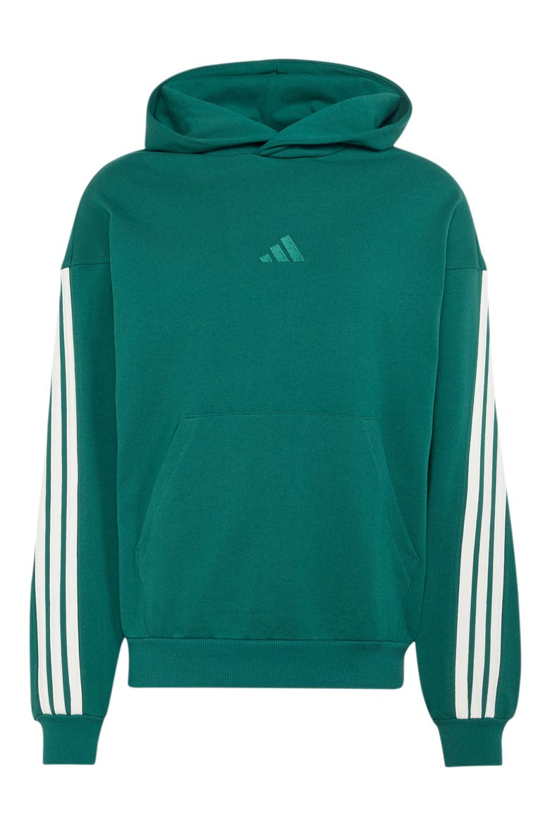 Essentials 3-Stripes Fleece Hoodie, Alternate, color, COLLEGIATE GREEN/ OFF WHITE