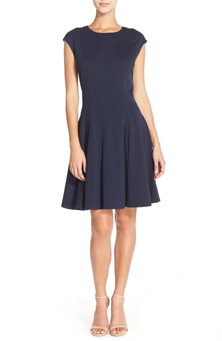 Eliza J Cap Sleeve Ponte Fit & Flare Dress, Alternate, color, 