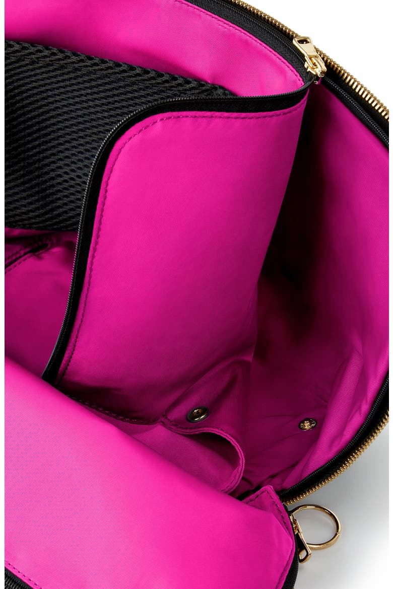Signature Leather Makeup Bag, Alternate, color, BLACK LEATHER/ PINK