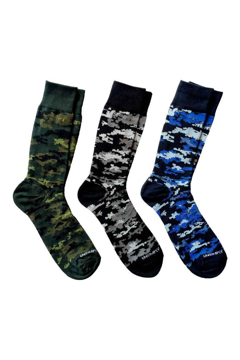 3-Pack Crew Socks, Main, color, GREY BLUE GREEN