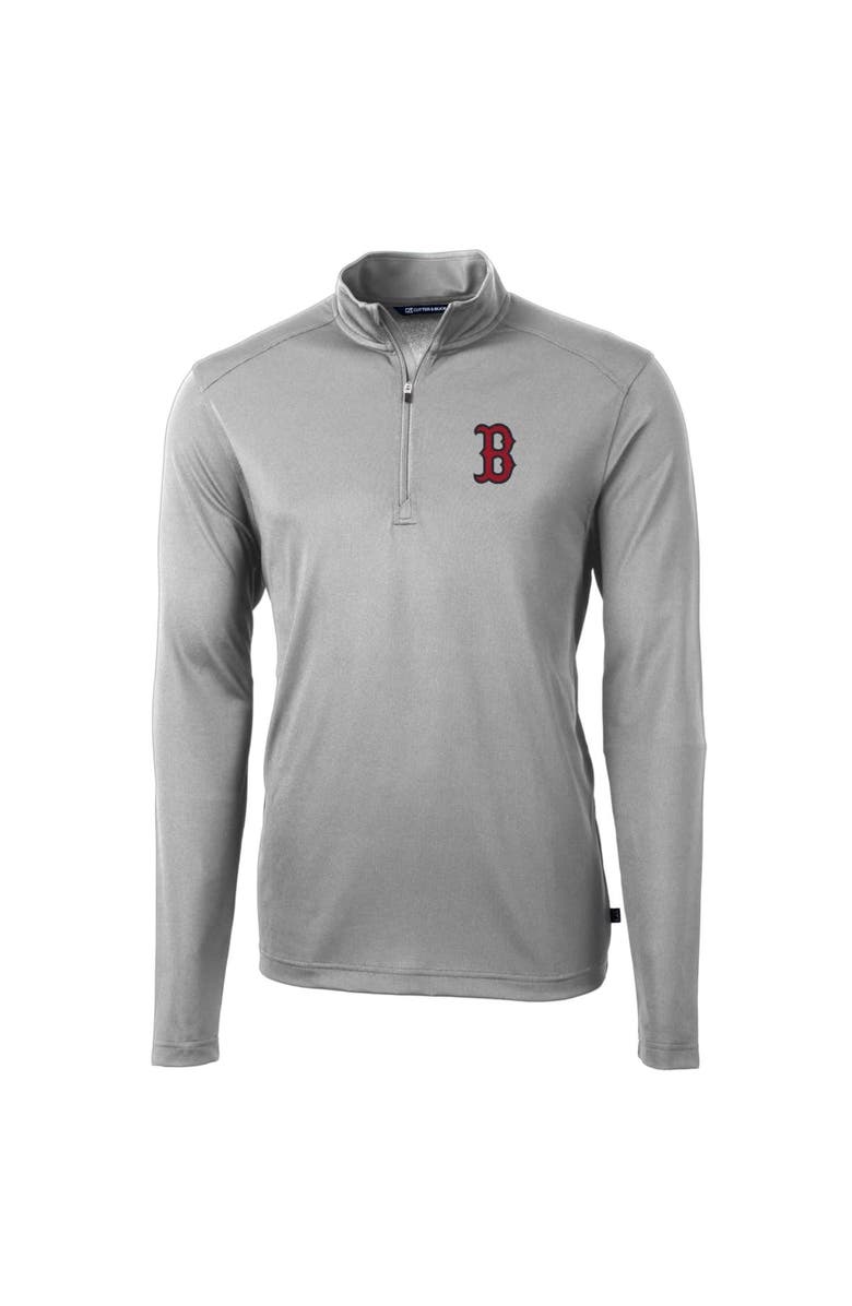 Cutter & Buck Men's Cutter & Buck Gray Boston Red Sox Big & Tall Virtue Eco Pique Quarter-Zip Pullover Jacket, Main, color, Gray