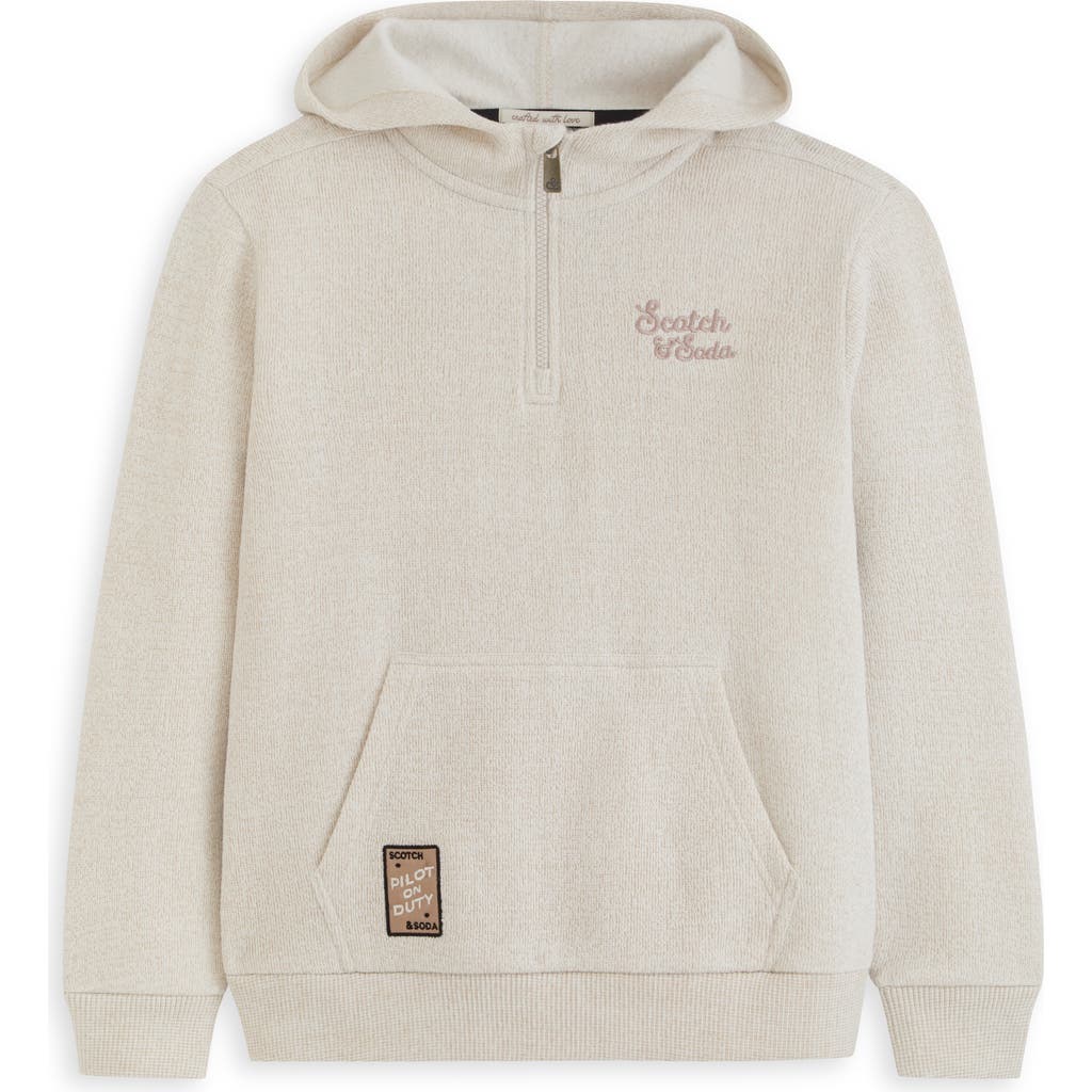 Scotch & Soda Kids' Fleece Quarter Zip Hoodie In White
