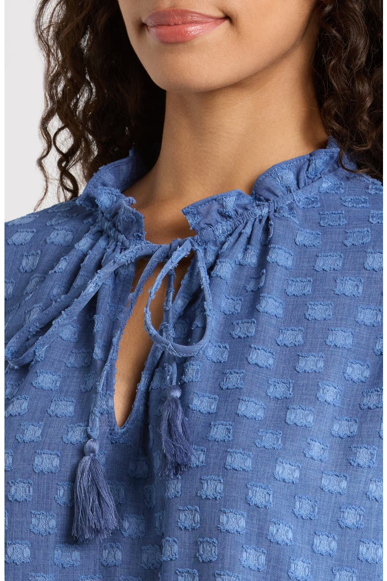 Textured Tie Neck Top, Alternate, color, CLASSIC INDIGO