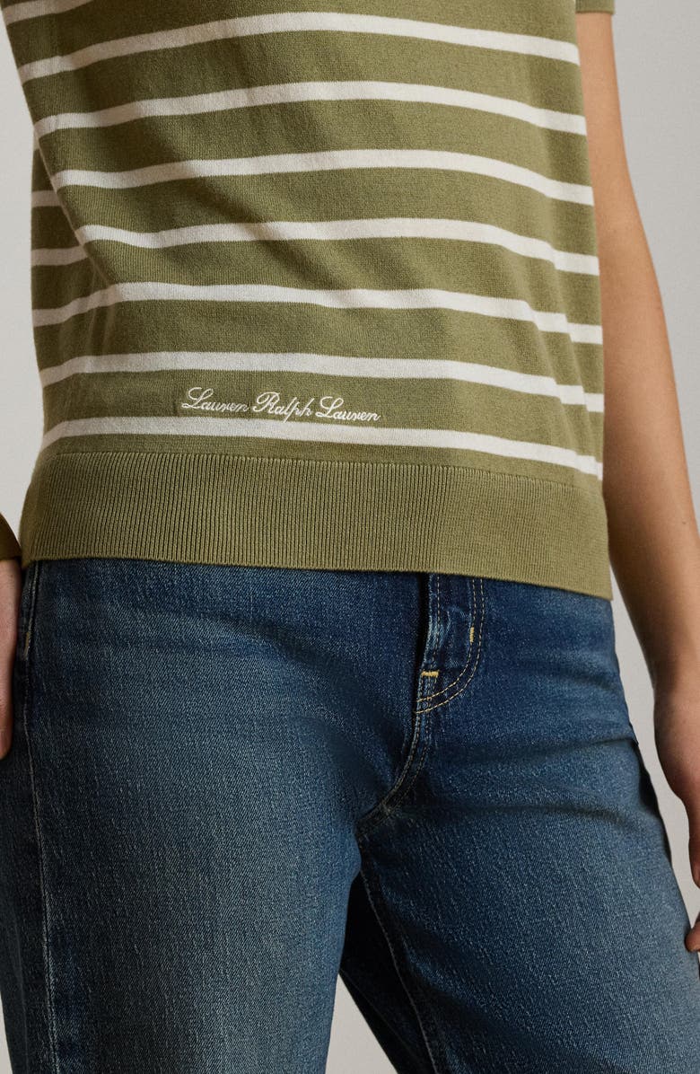 Lauren Ralph Lauren Short Sleeve Cotton Blend Sweater, Alternate, color, Mascarpone Cream/ Light Agave