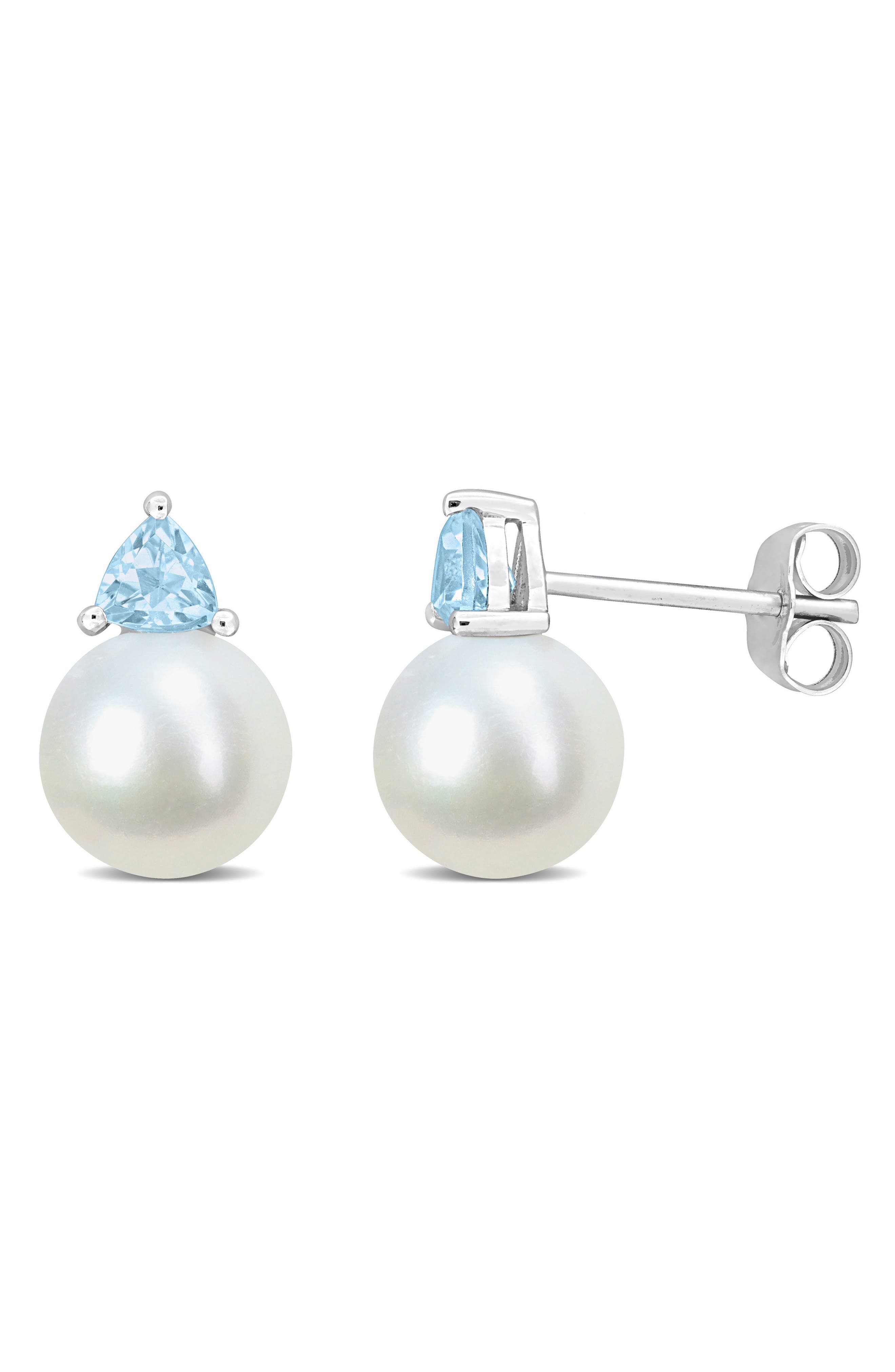 DELMAR Freshwater Pearl & Aquamarine Drop Earrings