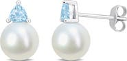 DELMAR Freshwater Pearl & Aquamarine Drop Earrings