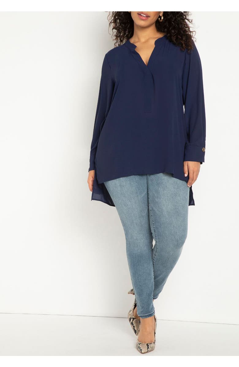 ELOQUII Mandarin Collar Tunic, Alternate, color, Evening Blue