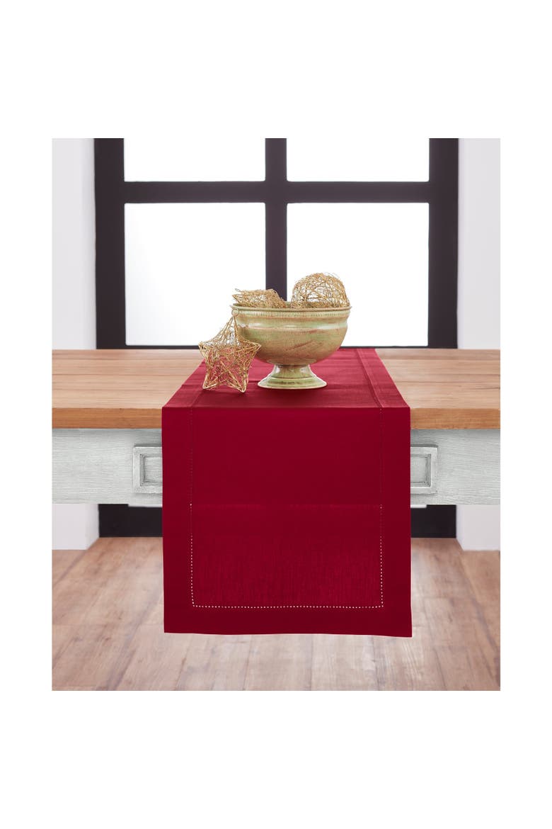 Cotton Linen Hemstitch Table Runner, Main, color, Red