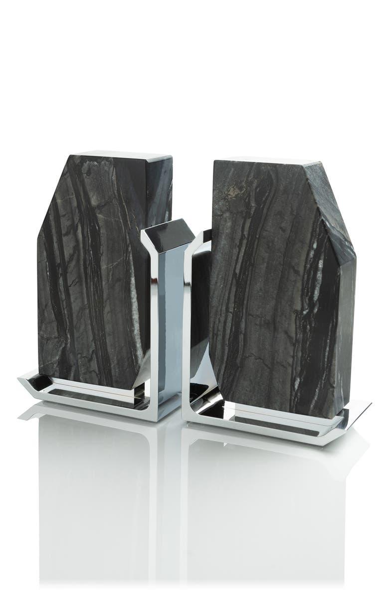 ANNA New York Fim Geo Marble Bookends, Main, color, Black Grey And Silver
