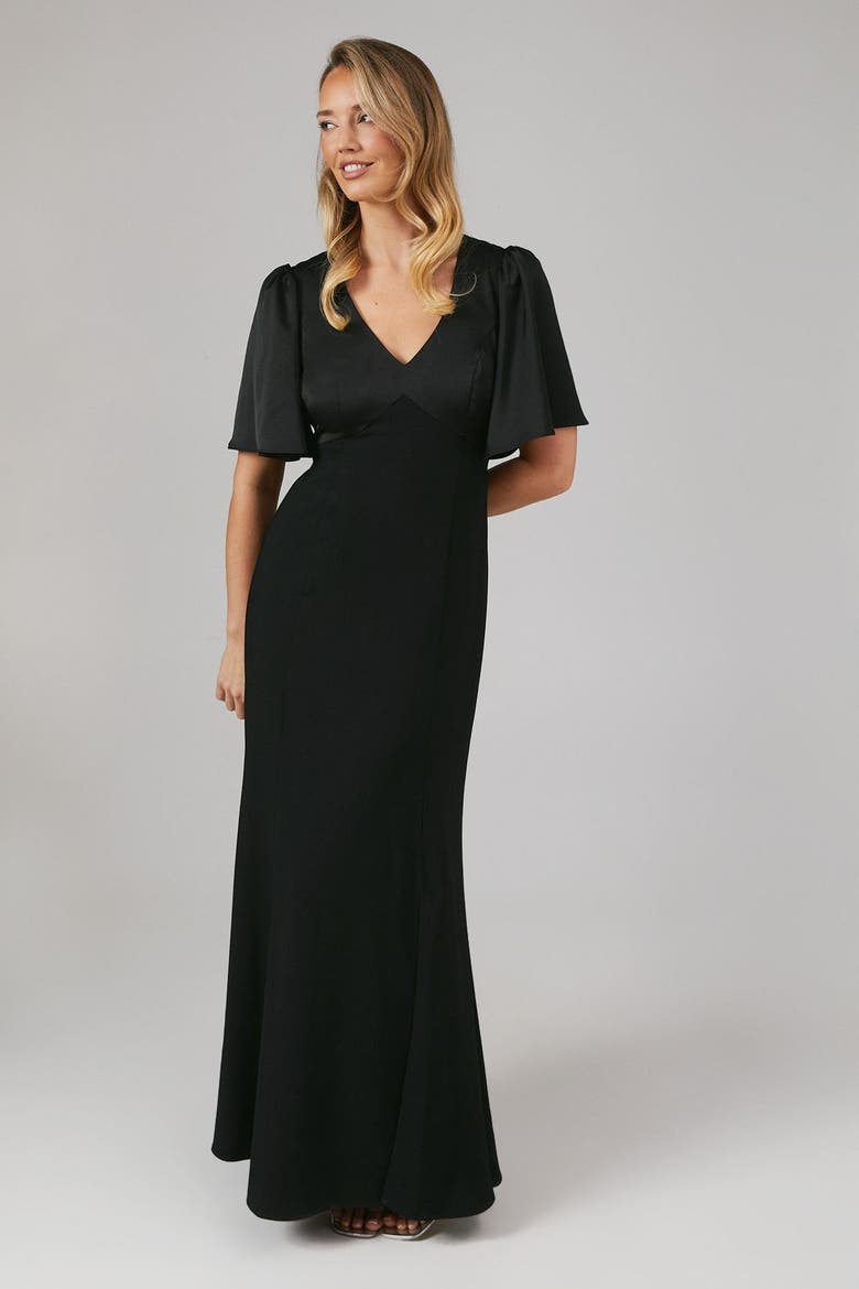 Contrast Satin Bridesmaid Dress, Main, color, Black