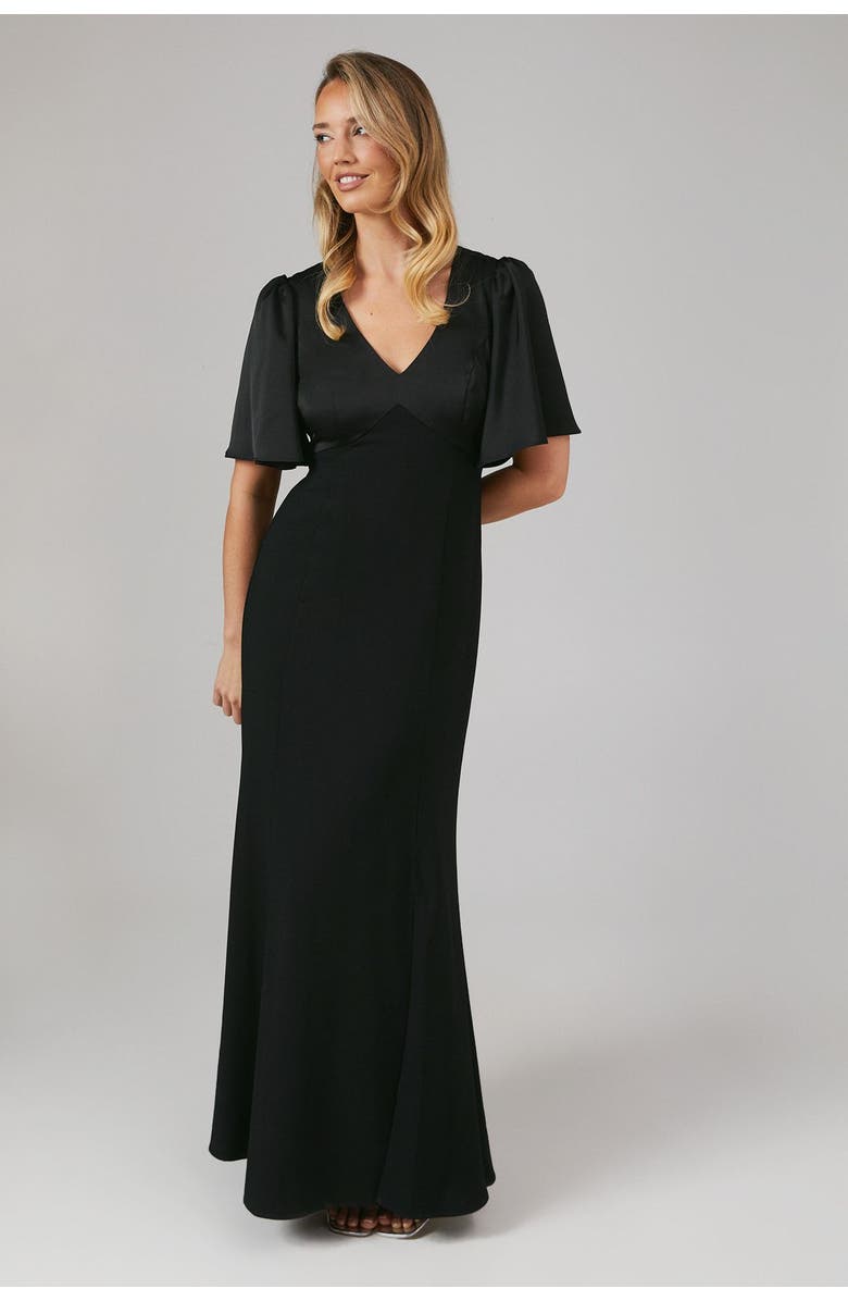 Coast Contrast Satin Bridesmaid Dress, Main, color, Black