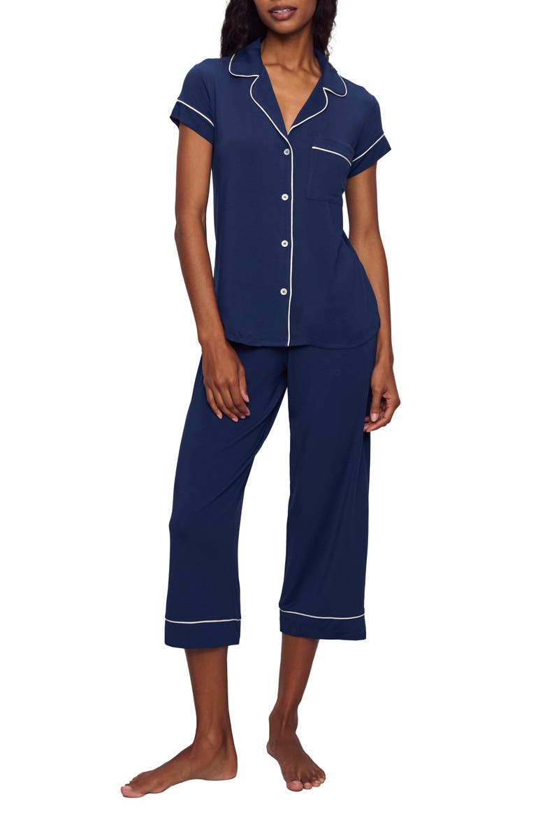 Gisele Short Sleeve Cropped Pajamas, Main, color, NAVY/ IVORY