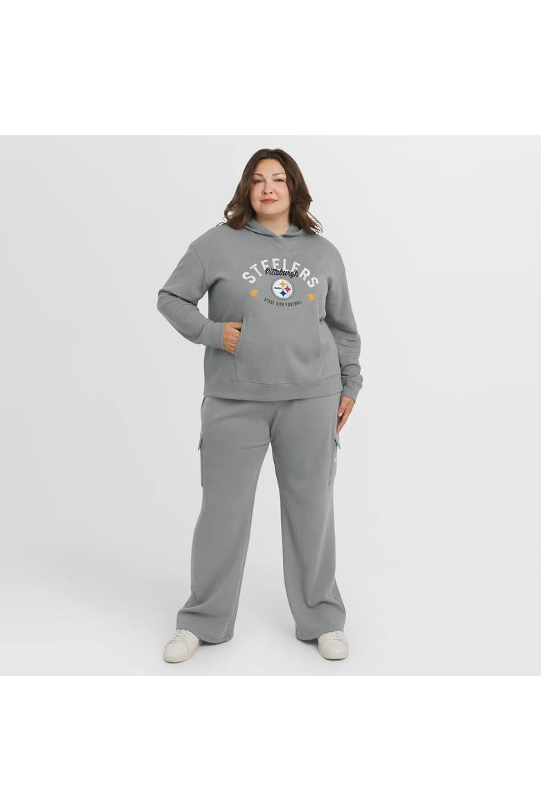 Women's WEAR by Erin Andrews Gray Pittsburgh Steelers Plus Size Waffle-Knit Long Sleeve Hooded Shirt & Pants Lounge Set, Main, color, Gray