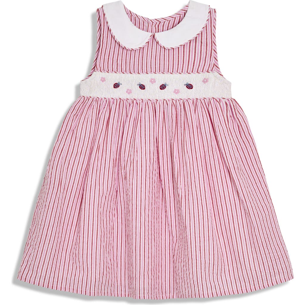 Jojo Maman Bébé Jojo Maman Bebe Stripe Ladybug Embroidered Cotton Dress In Pink
