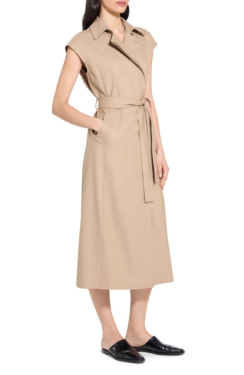 Theory Dolman Sleeve Trench Coat Midi Dress, Alternate, color, New Camel