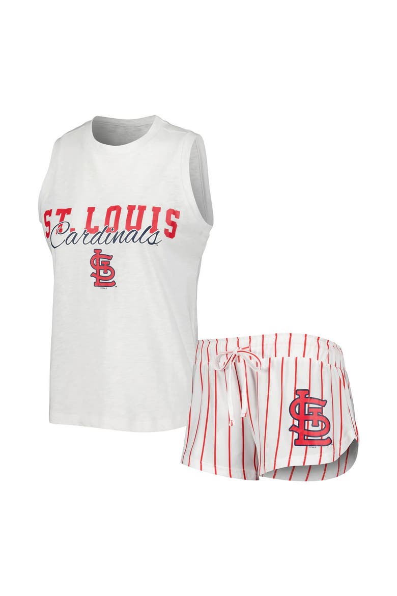 Women's Concepts Sport White St. Louis Cardinals Reel Pinstripe Tank Top & Shorts Sleep Set, Alternate, color, White