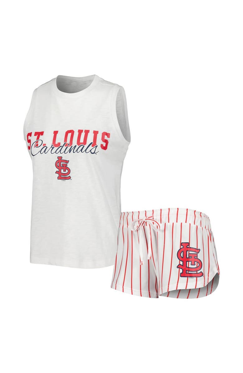 CONCEPTS SPORT Women's Concepts Sport White St. Louis Cardinals Reel Pinstripe Tank Top & Shorts Sleep Set, Alternate, color, White