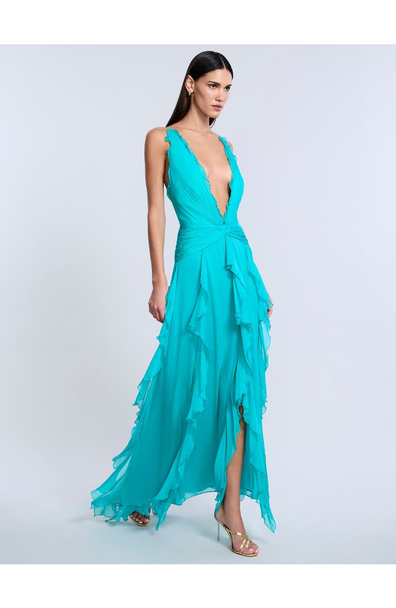 BCBGMAXAZRIA Ruffle Halter Chiffon Gown | Nordstrom