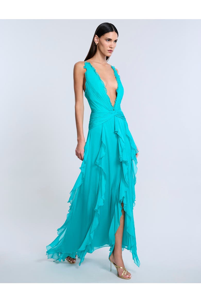 missord plunge neck frill ruffle hem chiffon dress Missord Plunging Neck Frill Ruffle Hem Chiffon Dress