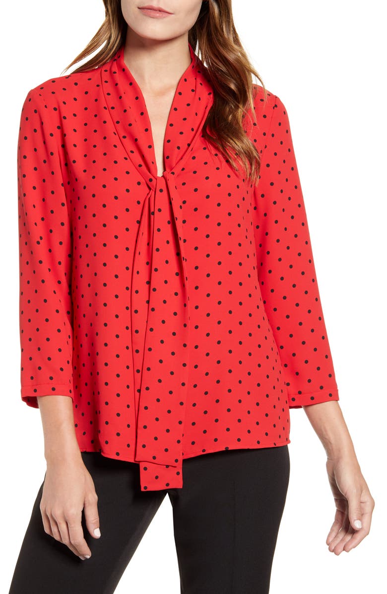 Anne Klein Tie Neck Dot Blouse, Main, color, 